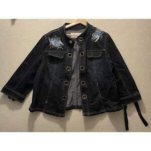 Daffy-Dills Sunburst Hand Painted Womens XLJean Jacket Embellished Grommet READ